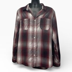 Urban Pipeline Burgundy & Black Plaid Button-Up Shirt Men’s Size XXL Easy-Care